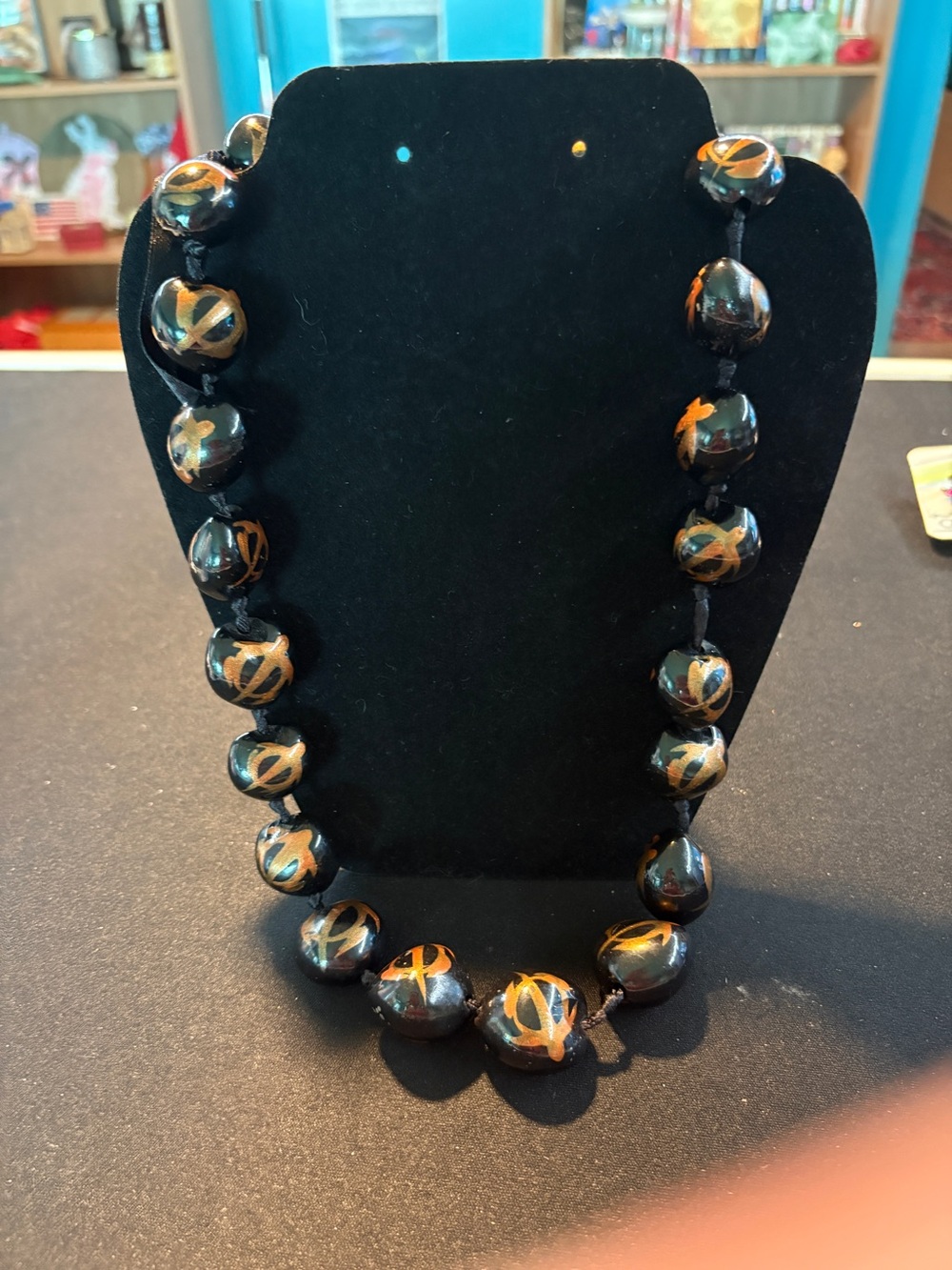 Handcrafted Black and Gold Beaded Necklace